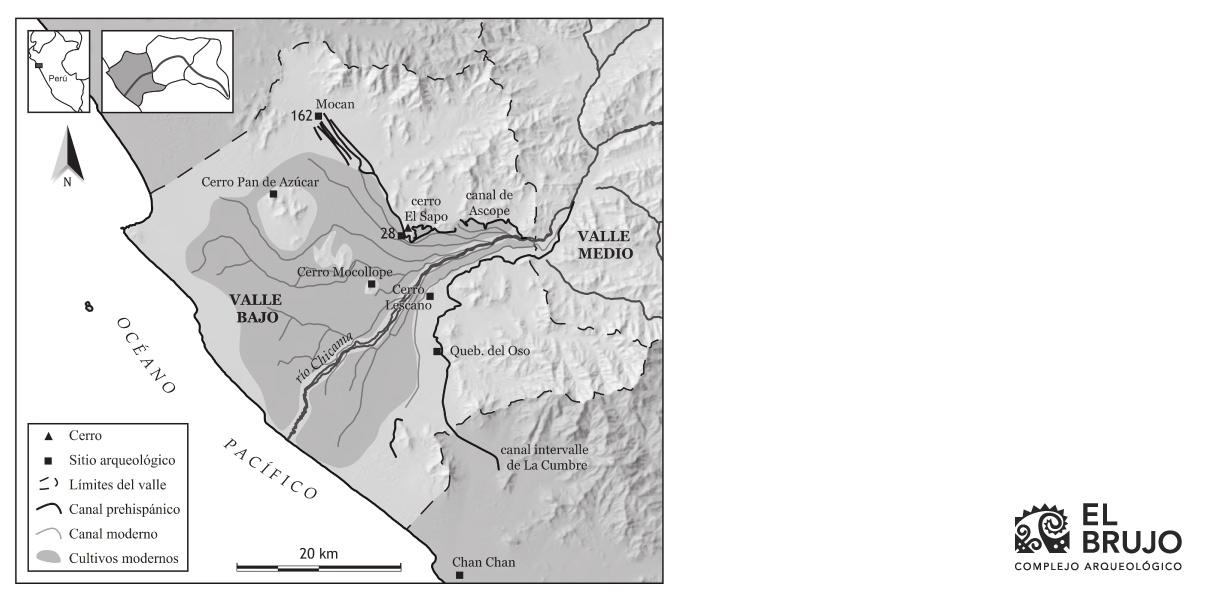 Mapa del valle de Chicama con los sistemas de riego